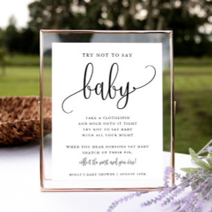Don't Say Baby Shower Game Minimalist Calligraphy  Poster