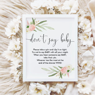 Don't say baby shower game sign pink gold