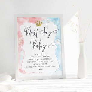 "Don't say baby" Sign, Gender Reveal Trendy Poster