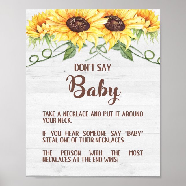 DON'T SAY BABY Sunflower Shower Game Sign NECKLACE (Front)