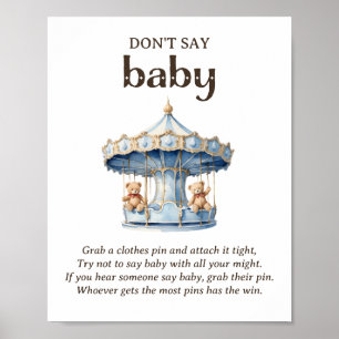 Don't Say Baby Teddy Bear Boy Baby Shower Game Poster