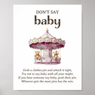Don't Say Baby Teddy Bear Girl Baby Shower Game Poster