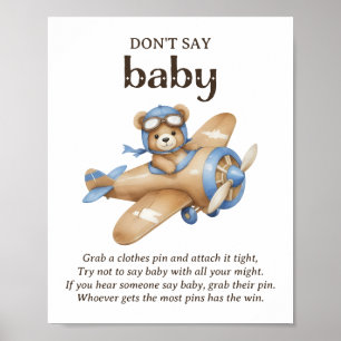 Don't Say Baby Teddy Bear Pilot Baby Shower Game Poster