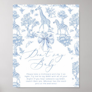 Dont say baby Toile de Jouy Baby Shower game Poster