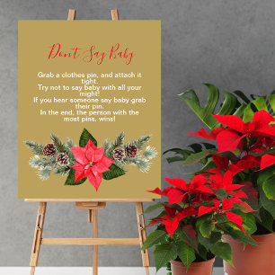 Don't say baby Winter Red Poinsettia Pinecone Poster