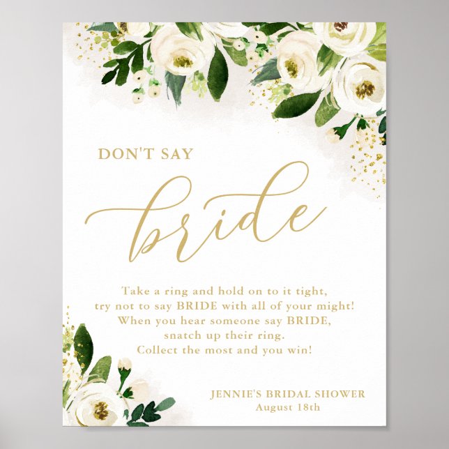 Don't Say Bride White Gold Floral Shower Game Poster (Front)