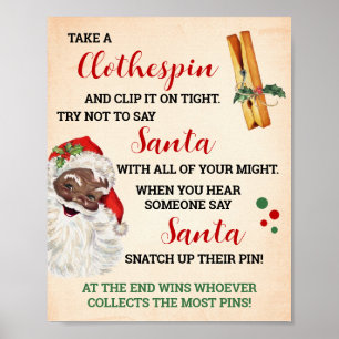 Don't Say Santa Christmas Clothespin Game Sign