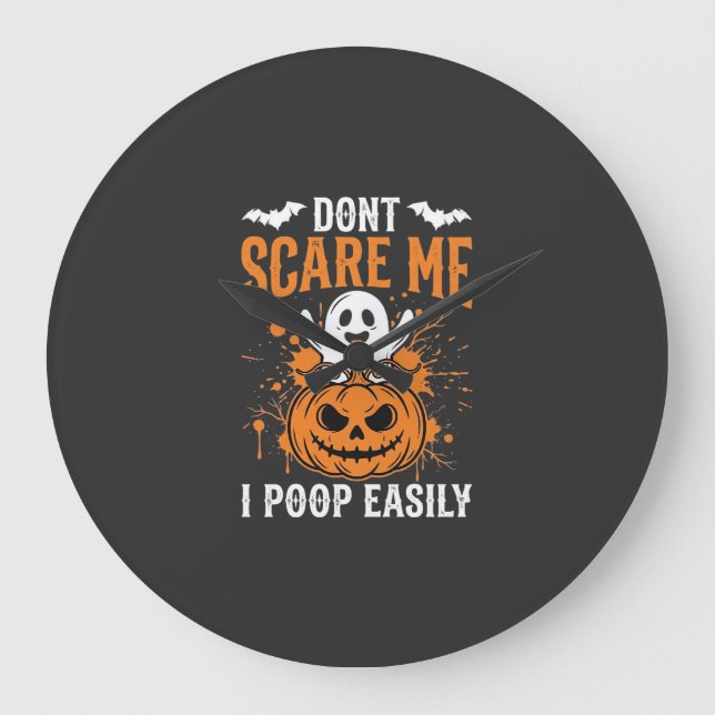 Don't Scare Me Halloween Ghost Pumpkin Design Large Clock (Front)