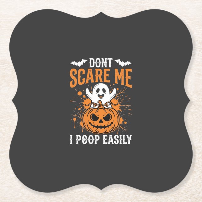 Don't Scare Me Halloween Ghost Pumpkin Design Paper Coaster (Front)