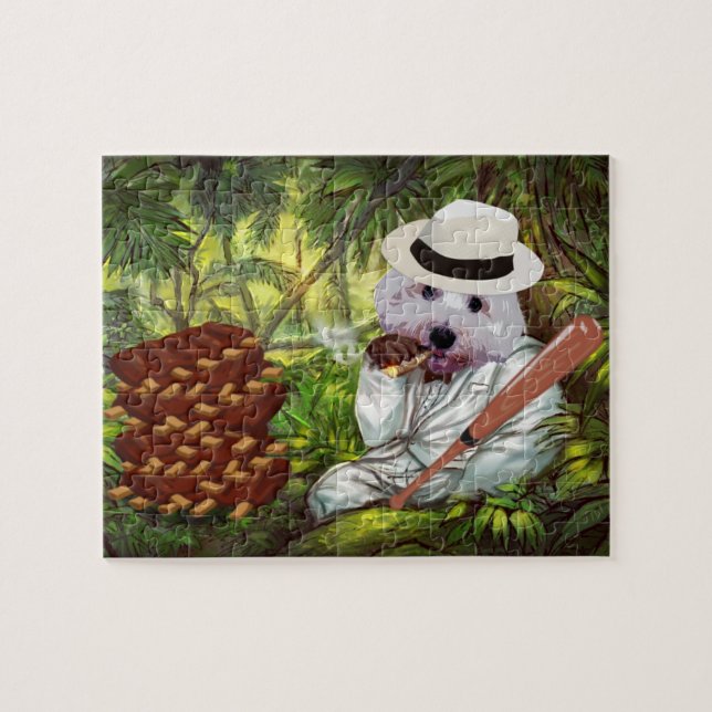 Don't Steal My Ribs! Funny Maltese Dog Jigsaw Puzzle (Horizontal)
