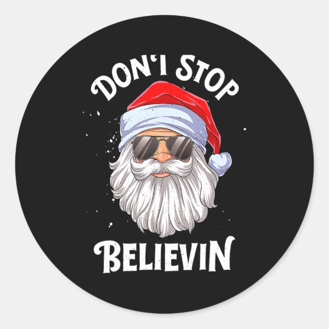 Dont Stop Believin Santa Christmas Boys Kids  Classic Round Sticker (Front)