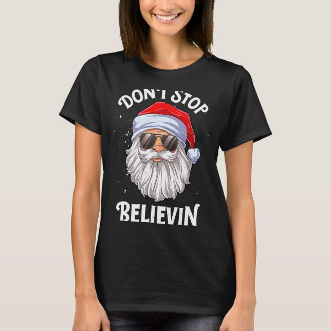 Dont Stop Believin Santa Christmas Boys Kids  T-Shirt (Front)