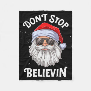 Don't Stop Believin Santa Fun Christmas Boys Kids Fleece Blanket