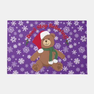 Don't Stop Believing! Christmas Bear Snowflakes Doormat