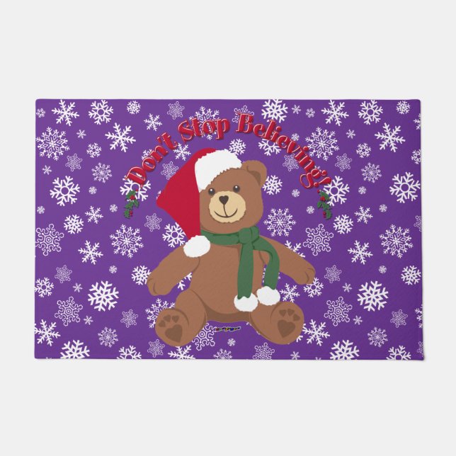Don't Stop Believing! Christmas Bear Snowflakes Doormat (Front)