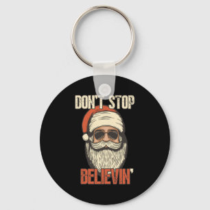 Don't Stop Believing Santa Vintage Santa Claus Sun Key Ring