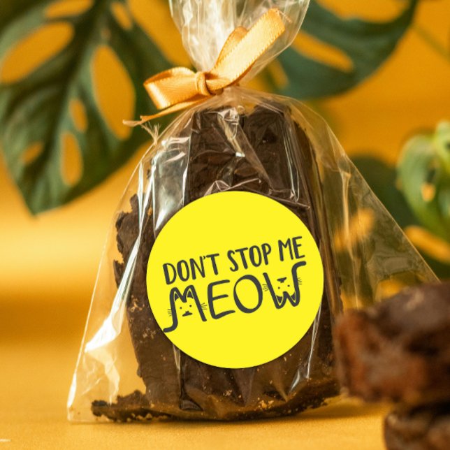 Don't Stop Me Funny Yellow Black Cat Typography Classic Round Sticker (Creator Uploaded)