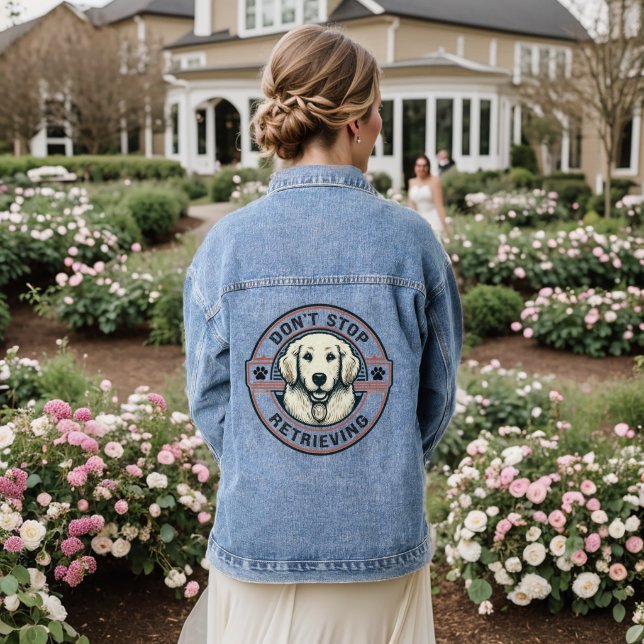 Don't stop retrieving Funny Golden Retriever Dog Denim Jacket (Wedding Back)
