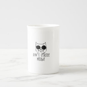 dont stress meow motivational cat design bone china mug