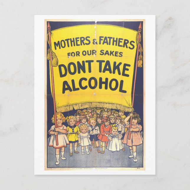 "Don't Take Alcohol" Vintage Prohibition Poster Postcard (Front)
