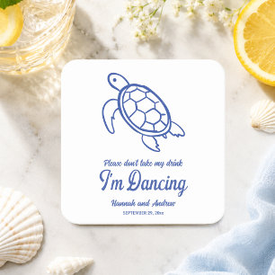 Don't Take my Drink Chic Turtle Wedding Square Paper Coaster