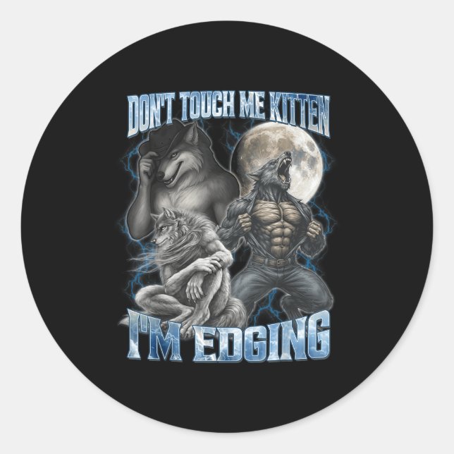 Dont Touch Me Kitten Im Edging Funny Alpha Wolf Me Classic Round Sticker (Front)