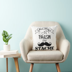 Dont Trash the Stache Moustache Hipster Best Man Cushion