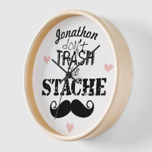 Don't Trash the Stache Moustache Retro Hipster Clock