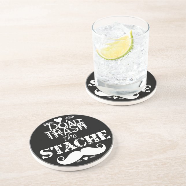 Don't Trash the Stache Moustache Retro Hipster Coaster (Side)