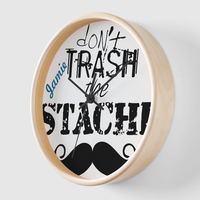 Don't Trash the Stache Moustache Retro Hipster Wall Clock (Angle)