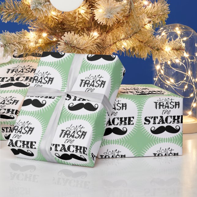 Don't Trash the Stache Moustache Retro Hipster Wrapping Paper (Holidays)