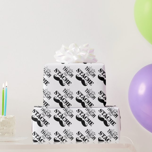 Don't Trash the Stache Moustache Retro Hipster Wrapping Paper (Party Gifts)