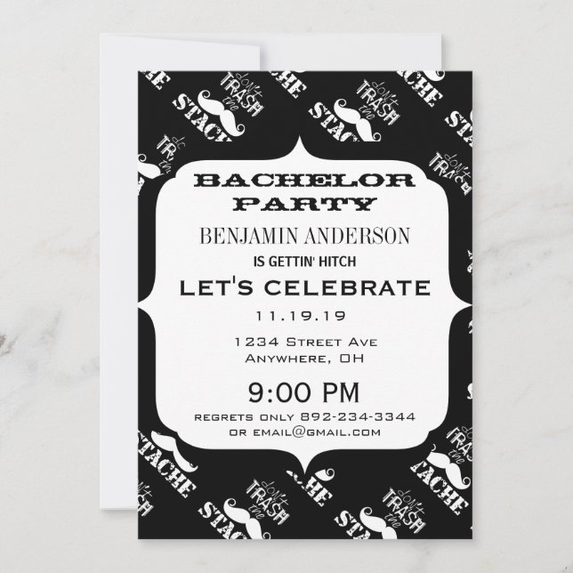 Don't Trash the Stache Mustache Retro Hipster Invitation (Front)