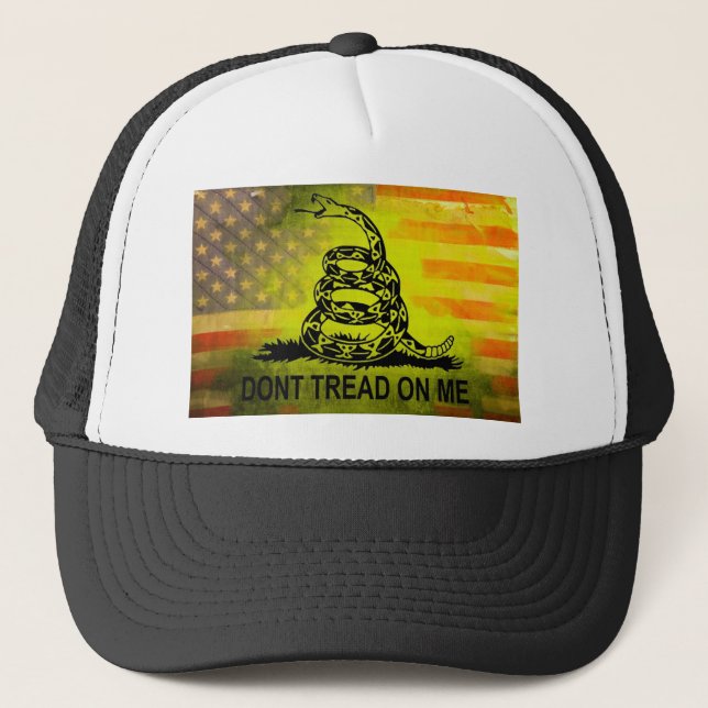 Don't Tread On Me Gadsden Flag American Flag Trucker Hat (Front)
