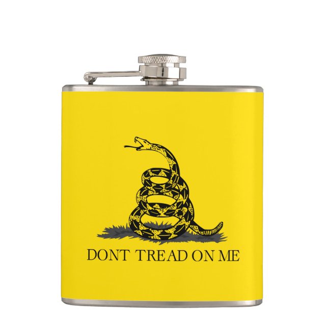 Don't tread on me Gadsden Flag BLACK YELLOW Hip Flask (Front)