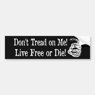 Don't Tread On Me - Live Free or Die in Black Bumper Sticker