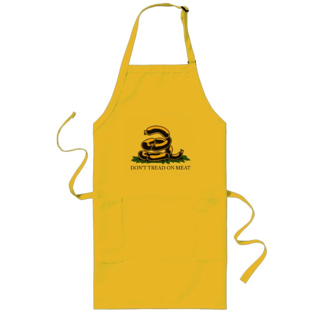 Don't tread on meat funny Gadsden flag parody meme Long Apron (Front)
