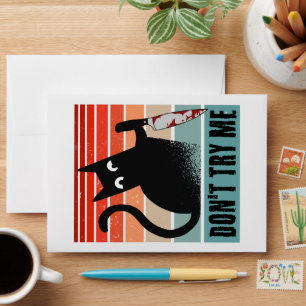Don't try me, Moody Cat with knife Invitation Envelope