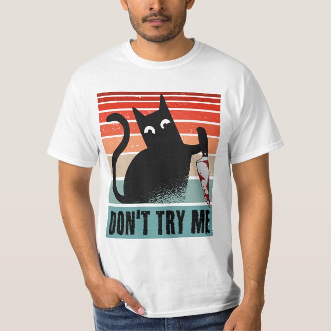 Don't try me, Moody Cat with knife Invitation T-Shirt (Front)