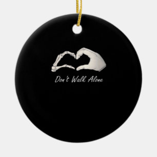 Don't Walk - White Classic - Skeleton Hands Hearts Ceramic Ornament