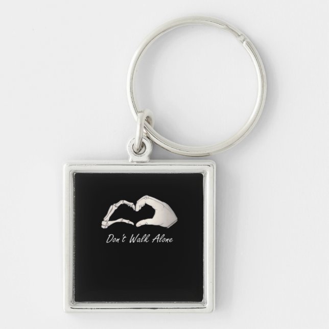 Don't Walk - White Classic - Skeleton Hands Hearts Key Ring (Front)