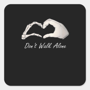 Don't Walk - White Classic - Skeleton Hands Hearts Square Sticker