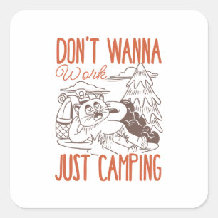 Don't Wanna Work, Just Camping – Vintage Cat Square Sticker