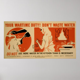 Dont Waste Water Kitchen Vintage WPA Poster