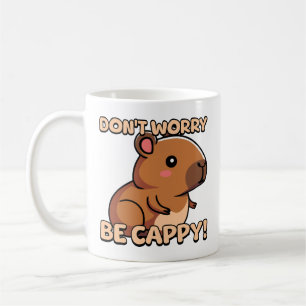 Don't Worry Be Cappy! Cute Capybara Pun Cartoon Coffee Mug