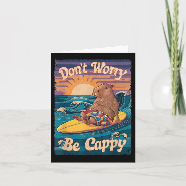 Dont Worry Be Cappy Funny Capybara Surfing  Card (Front)