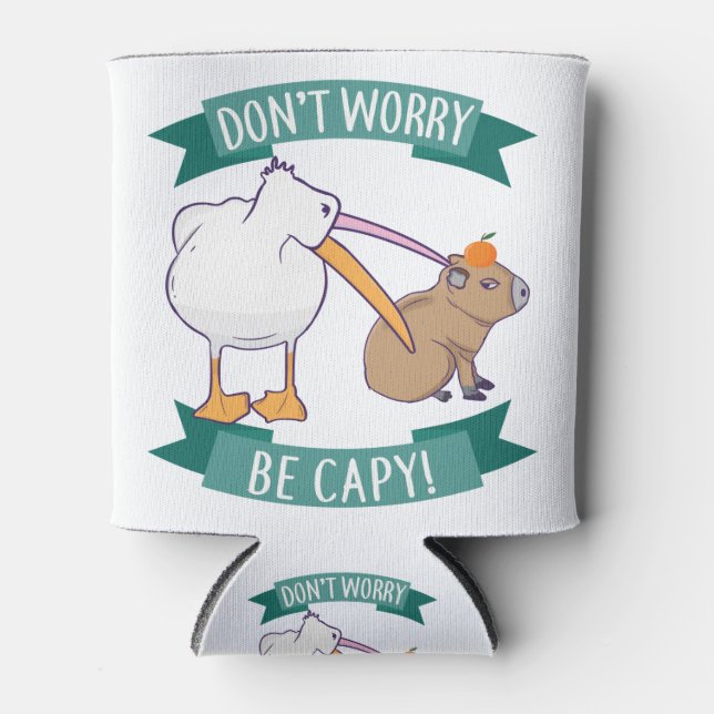 Don't Worry, Be Capy. Capybara Orange Unbothered Can Cooler (Front)