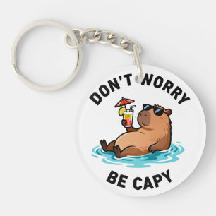 Don't Worry Be Capy Funny Capybara Pun Key Ring