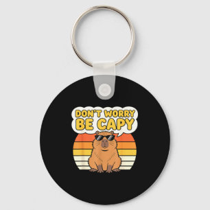 Don't worry be capy funny cute capybara meme retro key ring