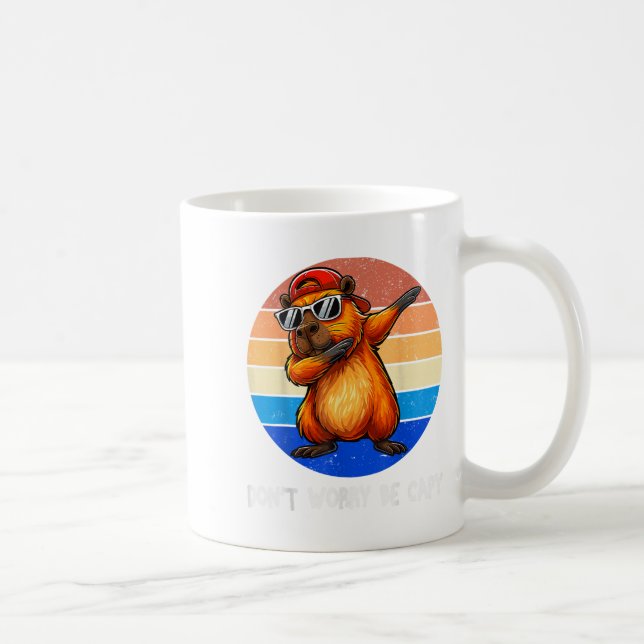 Dont Worry Be Capy Retro Rodent Funny Capybara Men Coffee Mug (Right)